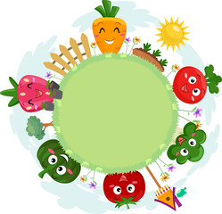 Obraz na płótnie Canvas Fruits Veggies Mascots Gardening Board