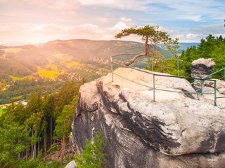 Viewpoint aboce Jizera valley in sandstone landscape of Bohemian Paradise, Besedice Rocks, Czech...