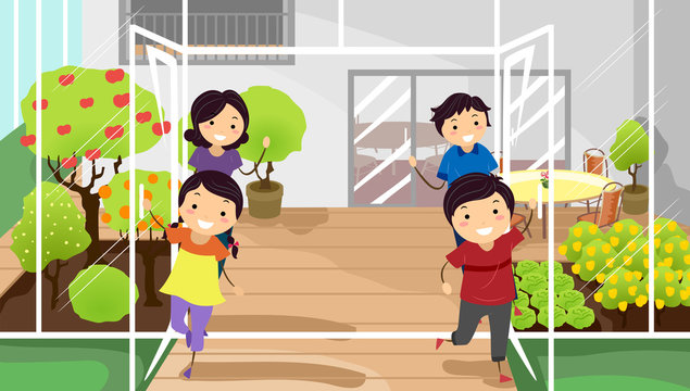 Stickman Family Eco House Green House Welcome