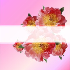 Lovely wishes floral vector design frame. Wild rose, peony, orchid, hydrangea, pink and yellow flowers. Horizontal banner stripe elements.