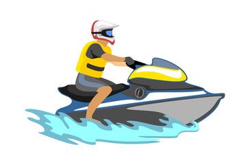 Jet ski water extreme sports, isolated design element for summer vacation activity concept, cartoon wave surfing, sea beach vector illustration, active lifestyle adventure