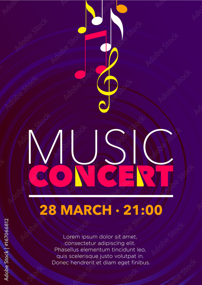 Poster vertical color music background with graphic elements and text.