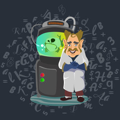 Professor near the blackboard with formulas at university lecture, teacher in class at lesson teaches students, higher education in the college, school vector illustration