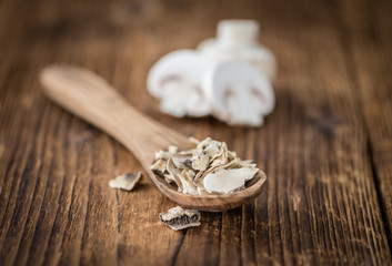 Dried white Mushrooms selective focus