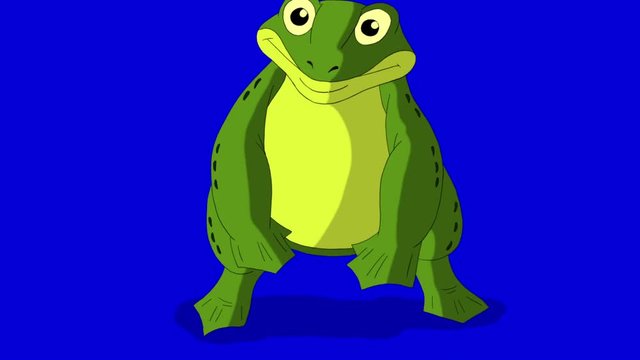 Frog Croaking and Jumping isolated on Blue Screen