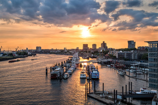 Sunset over Hamburg city