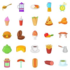 Meal icons set, cartoon style