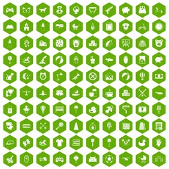 100 nursery icons hexagon green