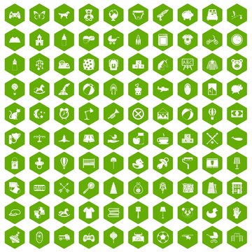 100 nursery icons hexagon green