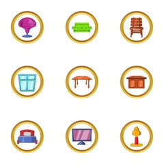 Modern furniture icon set, cartoon style