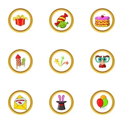 Holiday icon set, cartoon style