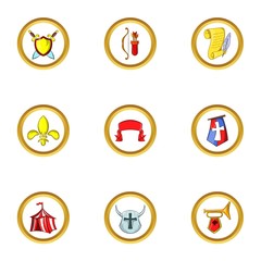 Medieval army icon set, cartoon style