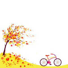 red autumn,flowers tree , on a white