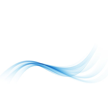 Blue wave.Abstract white background with blue wavy curved lines.