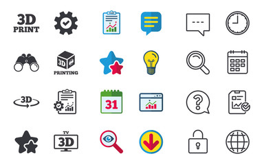 3d technology icons. Printer, rotation arrow.