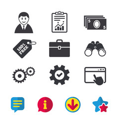 Businessman signs. Human and cash money icons.