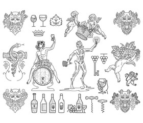 Wine badges and icons bundle  black on white - obrazy, fototapety, plakaty