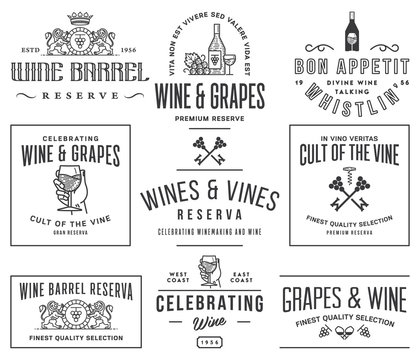 Wine badges and icons black on white set D