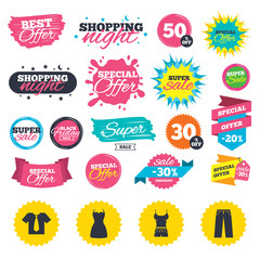 Clothes signs. T-shirt with tie and pants.