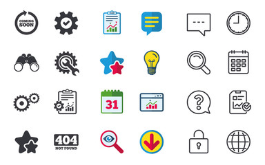 Coming soon icon. Repair service tool and gear.