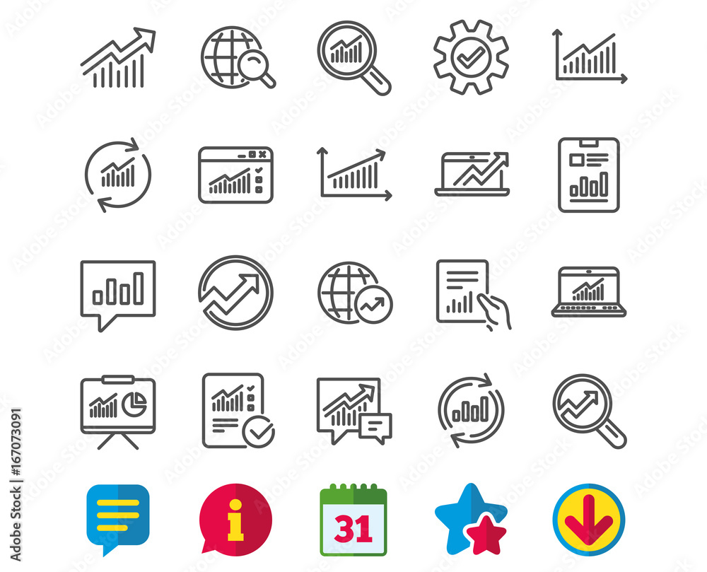 Poster analysis line icons. charts, reports and graphs.
