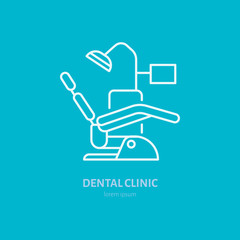 Dentist chair, orthodontics line icon. Dental care equipment sign, medical elements. Health care thin linear symbol for dentistry clinic.