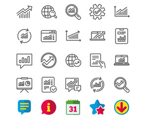 Analysis line icons. Charts, Reports and Graphs.