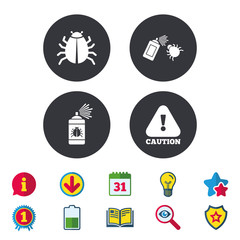 Bug disinfection signs. Caution attention icon.