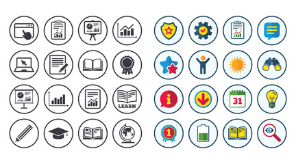 Set of Statistics, Education and Study icons.