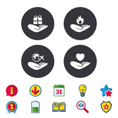 Helping hands icons. Protection and insurance.