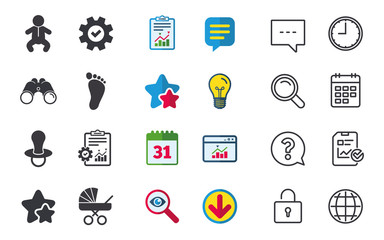 Baby infants icons. Buggy and dummy symbols.