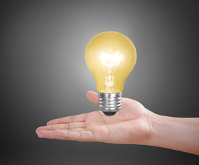 hand holding light bulb with energy