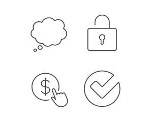 Locker, Check and Comic speech bubble line icons.