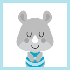Cute baby rhino sleeps on white background vector cartoon illustration for baby shower card design, postcard, and wallpaper