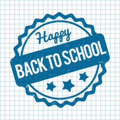Back to School rubber stamp blue on a checkered paper background.