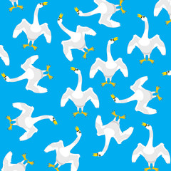 Geese on turn blue background