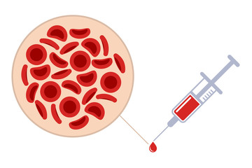 Syringe and Red blood cells. Vector illustration. Medical background. 
