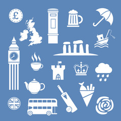 White England icon vector set on a blue background. Flat icons for web and mobile 
