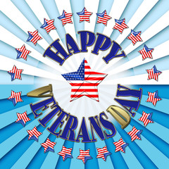 Veterans Day, 3D, Honoring all who served, bright rays of light in white and blues, star with the American flag.