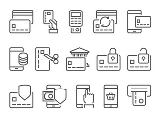 Pay on line and mobile banking line icons