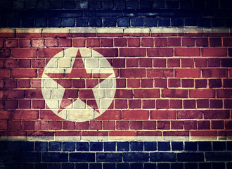 Grunge North Korea flag on a brick wall