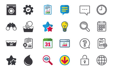 Wash icons. Machine washable at thirty degrees.