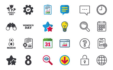 8 March Women's Day icons. Flowers symbols.