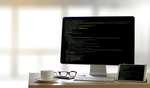 Developer Team Working Laptop Computer Mobile Application Softwareand Web Design Online Technology Content script to display