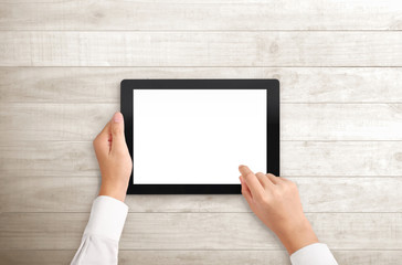  hands multitasking man using tablet