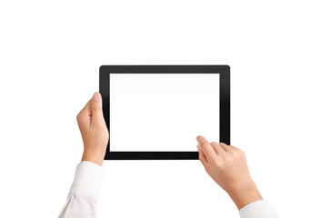  hands multitasking man using tablet