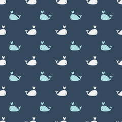 Whales Seamless pattern on blue background vector illustration. Sea pattern, Kids pattern for print, textile, wrapping, wallpapers, web background, cover, banner, flyer.
