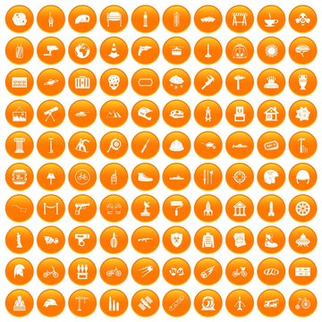 100 helmet icons set orange