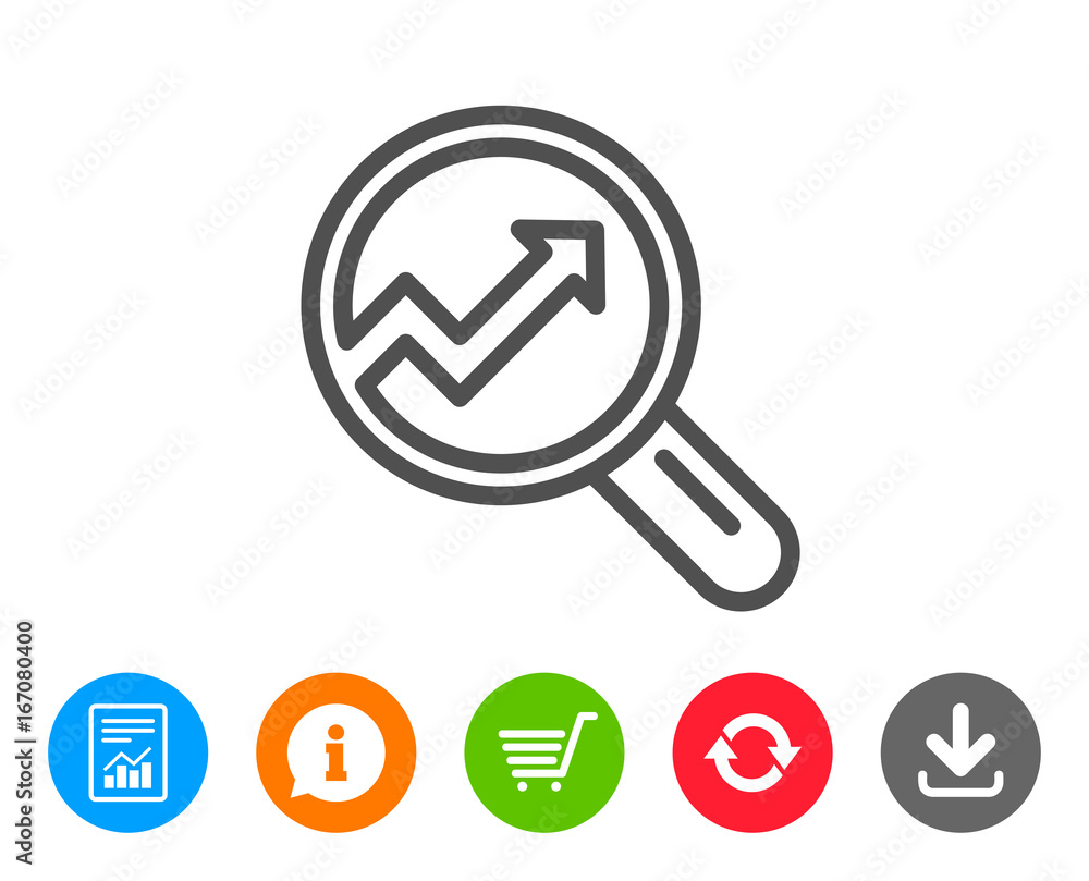 Poster chart line icon. report graph sign in magnifier.