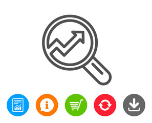 Chart line icon. Report graph sign in magnifier.
